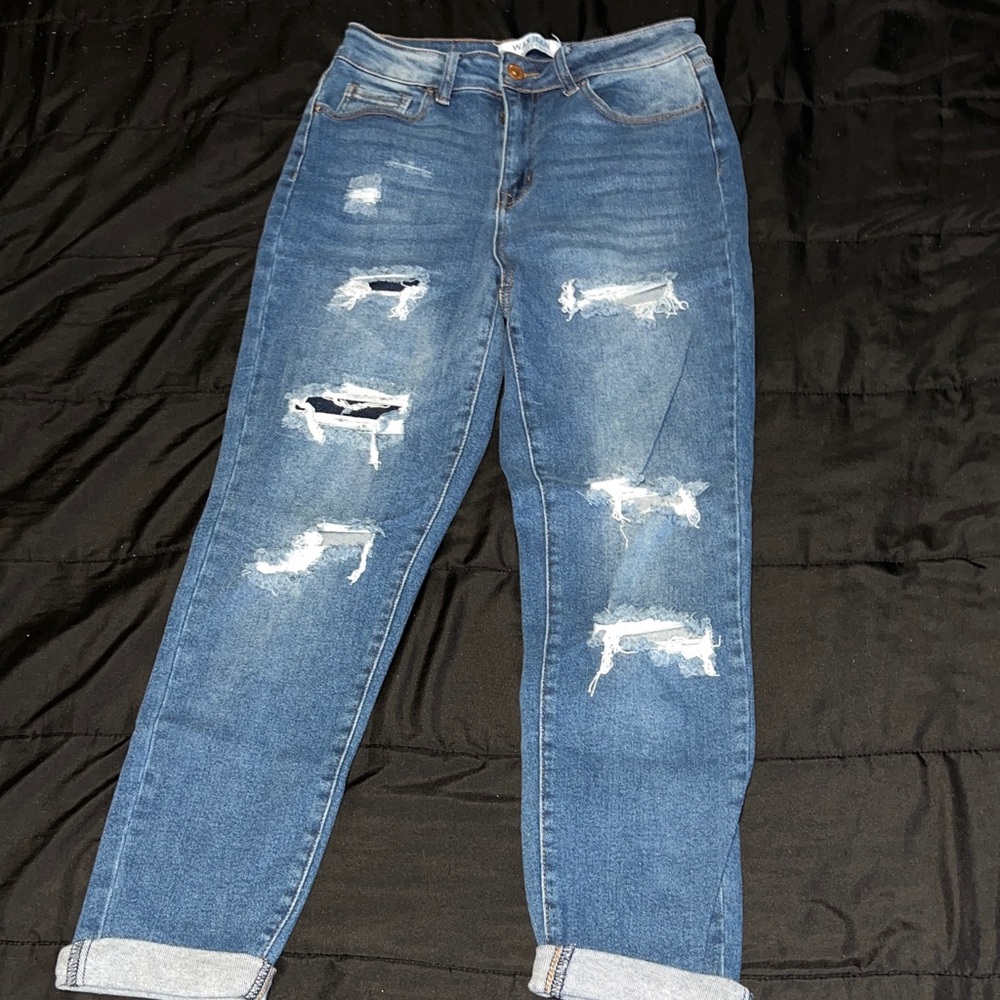 Wax Jean Women's Distressed Blue Boyfriend Jeans